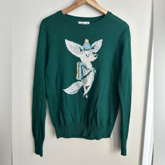 Hollister Sweaters - Hollister Green Whimsical Intarsia Fox with Backpack and Hat Knit Sweater Size M